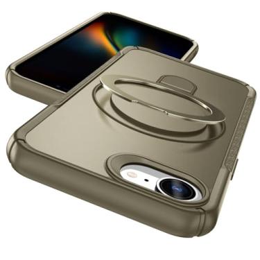 Imagem de LYJSMGZ Capa fosca para iPhone 16E, anel magnético fino, transparente, à prova de choque, suporta sucção magnética de veículos, latão, 16E