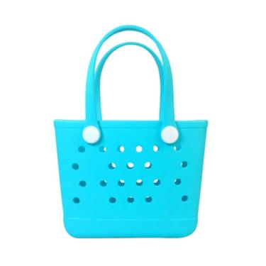 Imagem de UeKeKicg Bolsa pequena de praia, bolsa de praia de borracha impermeável, bolsa de viagem aberta durável lavável para esportes de barco, piscina, Azul água, 10.6"L x 4.7"W x 8.5"H, Aberto