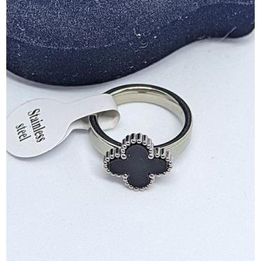 Imagem de Anel aliança Aço Inoxidável Prata Trevo madripérola Branco Inox Pratea