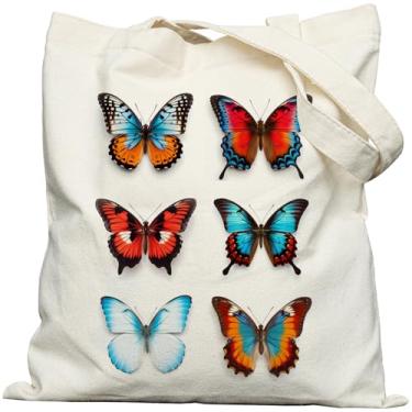 Imagem de METALPHA Sacola estética para mulheres e meninas - Sacola de lona estampada dupla face com fecho de pressão e bolso, Vividbutterflies, One Size