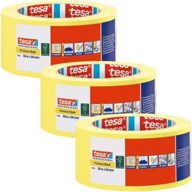 Imagem de Kit 3 Fita Crepe Amarela Tesa 50m X 50mm Pintura Superfície Delicada P