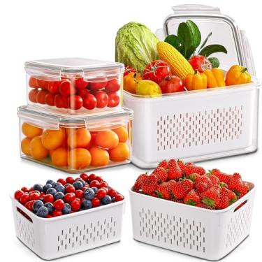 Imagem de Kit com 3 Organizadores para Geladeira e Armário de Cozinha - Recipientes Herméticos de Alimentos (850ml + 1750ml + 3300ml) - Ajustável, Empilhável e Transparente - Prático para Vegetais, Frutas