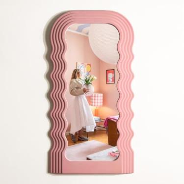 Imagem de TEIPAI Decoração de parede com espelho ondulado para quarto feminino, 35 x 71 cm, espelhos decorativos abstratos para decoração moderna de quarto de berçário, arte de parede grande pendurada acima da