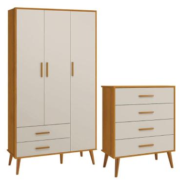 Imagem de Comoda Gaveteiro e Guarda Roupa Isis Retrô 3 Portas Reller