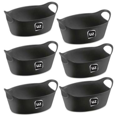 Imagem de Kit 6 Cestos para Servir Porções Batata Frita Petiscos Preto Lanchonete Bar Restaurante Uz