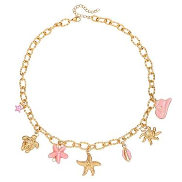 Imagem de Colar feminino com pingente de estrela do mar boêmio, moderno, tartaruga, sol, concha, chapéu, cowboy, gargantilha, aço inoxidável, banhado a ouro 18 k, corrente ajustável, verão, praia, festa