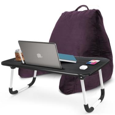 Imagem de Nestl Almofada de leitura com mesa de colo portátil para laptop – Almofada de suporte de espuma viscoelástica desfiada para sentar na cama e almofadas de descanso de sofá com braços, bandeja de cama