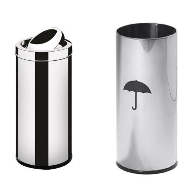 Imagem de Kit Lixeira em Inox 16 Litros com Pedal e Tampa Basculante + Porta Guarda Chuva em Inox - Martinazzo