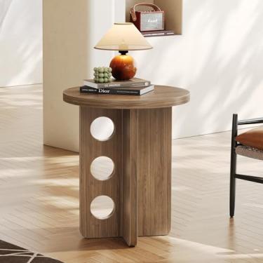 Imagem de Mesa lateral redonda, mesa de canto pequena para espaços pequenos, mesa de cabeceira moderna com mesa de madeira e pés antiderrapantes ajustáveis para sala de estar, quarto, marrom 40 x 40 x 43 cm