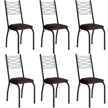 Imagem de Kit 6 Cadeiras Aço Carbono Tubular Metálica Acabamento D-25 Luana Preto-imbuia