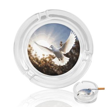 Imagem de Cinzeiro de cristal de pomba branca voando ao sol, cinzeiro redondo de vidro resistente para fumar cinzeiro portátil decorativo moderno para uso em casa, escritório, interior e exterior, pátio