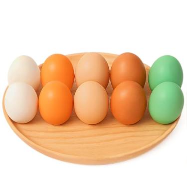 Imagem de DOTUHAO Ovos de madeira, ovos falsos, 5 cores de ovos decorativos, ajuda galinha poedeira ferramenta agrícola para caixa de nidificação, artesanato faça você mesmo pintura galinheiro (10 peças, 5