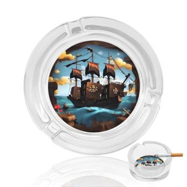 Imagem de Cinzeiro de cristal de navio de desenho animado, cinzeiro redondo de vidro resistente, cinzeiro moderno decorativo portátil para uso em casa, escritório, interior, exterior, pátio
