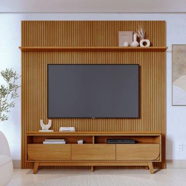 Imagem de Rack com Painel Frisado para TV até 75 Polegadas 3 Gavetas com Pés Luna Madetec