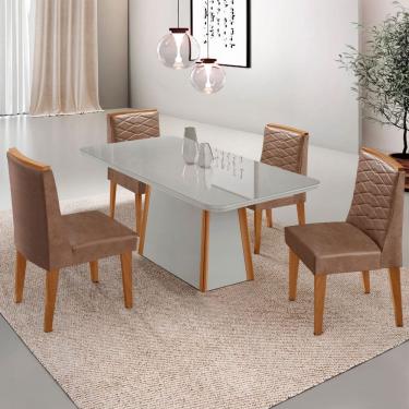 Imagem de Mesa de Jantar Diane 120cm Tampo MDF Vidro com 4 Cadeiras Eloise Moderna Mobília