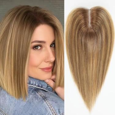 Imagem de HAIRCUBE Toppers para mulheres cabelo humano real, 100% Remy HumanHair Topper 8,9 cm x 10,5 cm amarrado à mão com base de renda suíça 30,5 cm sem franja, melhor para mulheres com cabelo fino (T6/8/14)