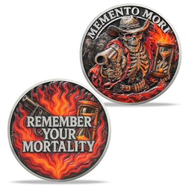 Imagem de Imasoner Memento Mori Skull Coin – Hourglass & Flame Stoic EDC Challenge Coin, Grim Reaper Philosophy Token, Amor Fati Novelty Gift, Remember Your Mortality