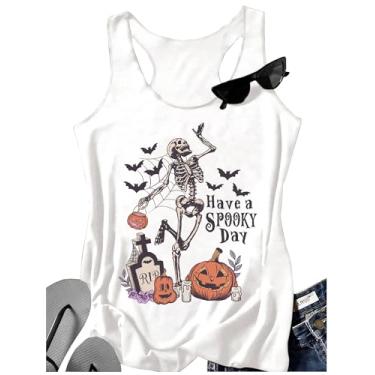 Imagem de Camisetas regatas femininas com estampa de respingos sangrentos para Halloween, casual, costas nadador, Branco assustador, Large