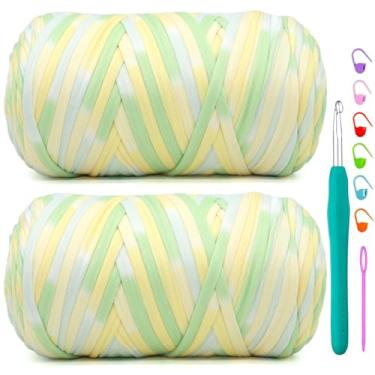 Imagem de Pacote com 2 camisetas para crochê, camiseta arco-íris, tecido elástico macio, grosso, fio de crochê para crochê, tricô iniciante, bolsa de tricô à mão/artesanato faça você mesmo/decoração de casa 2 x