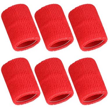Imagem de 6 pulseiras esportivas esportivas absorventes de pulso para crianças, mulheres e homens, faixa de suor para tênis, basquete, futebol, corrida, ginástica, golfe, malhar (vermelho)