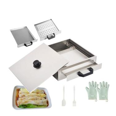 Imagem de KKSOUFX Vaporizador De Rolinhos De Vermicelli Dim Sum De 2 Camadas, MáQuina De Cozimento A Vapor Com Gaveta, Vaporizador De Rolinhos De Arroz Com Abertura Superior E Bandeja De Vapor Extra