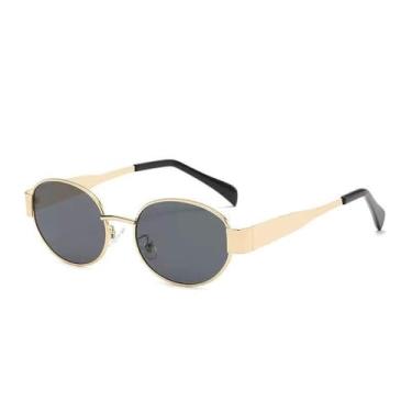 Imagem de Óculos de sol retrô oval feminino masculino redondo punk dourado armação de metal óculos de sol para dirigir lentes transparentes UV400, dourado cinza, BH01