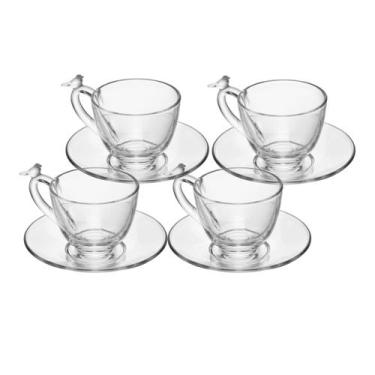 Imagem de Jogo 4 xícaras 180ml para chá de cristal transparente com pires Bird W