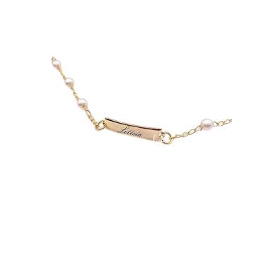 Imagem de Pulseira de Perola Infantil RN Bebê Personalizada com gravação Nome Banhada a Prata Ouro 18k (Dourada)