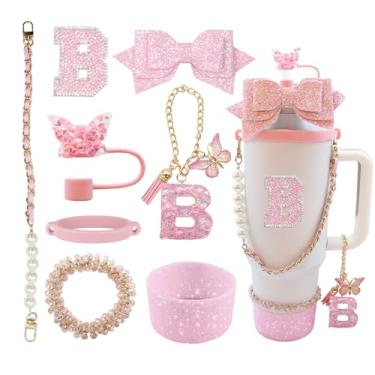 Imagem de Conjunto de acessórios de copo de 8 peças para copo Stanley 30 e 1,162 g com alça, incluindo topo de palha, bota, alça de alça de garrafa de água, decoração de arco de palha, pulseiras, pingente de