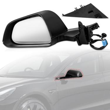Imagem de Conjunto de espelho retrovisor do lado esquerdo do lado do motorista compatível com Tesla Model 3 2017-2023 com memória e dobra elétrica ajustada aquecida com substituições antirreflexo # 1592031-00-E