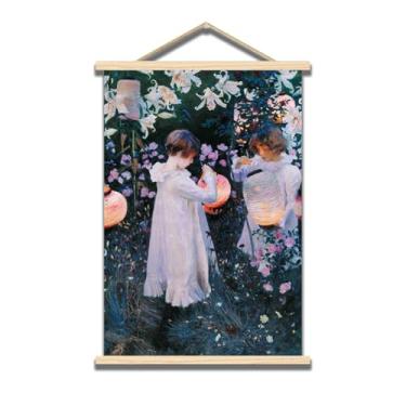 Imagem de OKRA Pôster de madeira John Singer Sargent Carnation, Lily, Lily, Rose Poster Vintage People Flowers Nature Landscape Poster Master Painting Print Adequado para decoração de parede de sala de aula em