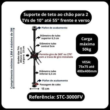 Imagem de Suporte teto ao chão para 2 TVs, monitores 10" a 55" - Avatron Suporte