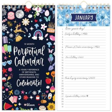 Imagem de bloom daily planners Calendário suspenso perpétuo - 12,7 cm x 25,4 cm - Bloco de notas organizador de parede mensal para datas importantes, aniversários, aniversários - ícones de férias