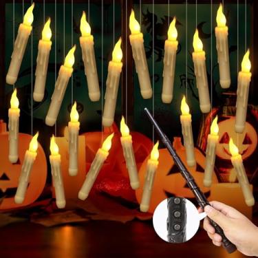 Imagem de Velas flutuantes com controle remoto de varinha, velas afuniladas sem chama penduradas a pilhas, decoração de Halloween para ambientes internos para festas, Natal, decorações de mesa de casamento (20