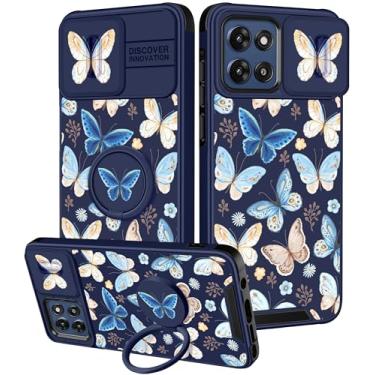 Imagem de Funermei Capa para Moto G Stylus 5G 2025 - Capa de telefone feminina bonita estética borboleta azul design exclusivo com capa de câmera e suporte de anel Funda para Motorola G Stylus 5G 2025, azul