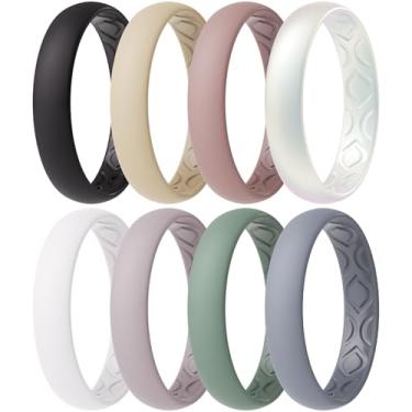 Imagem de ThunderFit Anéis de compromisso femininos de silicone respirável para suas alianças de casamento - 4 mm de largura, 1,5 mm de espessura - pacote variado de 1 a 12, 7.5 - 8 (18.2mm), Silicone, Sem