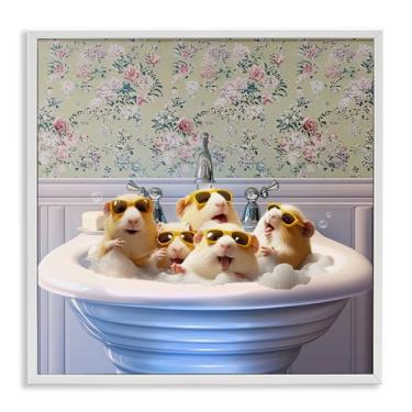 Imagem de Stupell Industries Pia de porquinhos-da-índia design de arte giclée emoldurado branco por Jim Baldwin, 12 x 12