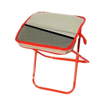 Imagem de oshhni Banco dobrável para acampamento, cadeira de pesca, resistente com bolsos de armazenamento, banco portátil dobrável para caminhadas, mochilão e viagens, Vermelho