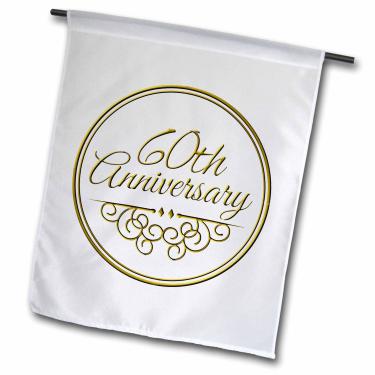 Imagem de 3dRose fl_154502_1 Presente de 60º Aniversário - Texto dourado para celebrar aniversários de casamento - Bandeira de jardim de 60 anos casados juntos, 30 x 45 cm
