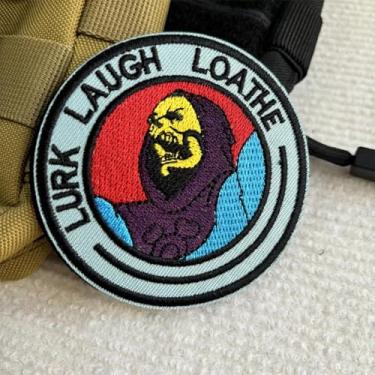 Imagem de Patch de esqueleto Lurk Laugh Loathe - Remendos engraçados de meme, remendo de moral tático militar com laço de gancho, adesivos de animais para mochilas, uniformes militares, jeans, jaquetas, coletes