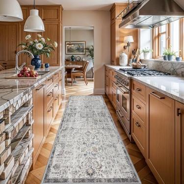 Imagem de RUUGME Tapete passadeira lavável 1,4 x 2,43 m – Tapete vintage, antiderrapante, largo, pelo baixo,envelhecido, resistente a manchas para cozinha, corredor, berçário, banheiro, lavanderia, marrom