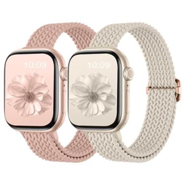 Imagem de JKD Pulseiras elásticas para relógio Apple Solace para mulheres e homens de 40 mm, 46 mm, 44 mm, 42 mm, 45 mm, 41 mm, 38 mm e 49 mm, pulseira esportiva de nylon trançado fino para iWatch séries 11, 10