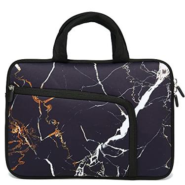 Imagem de 11 11,6 12 12,1 12,1 capa para laptop Chromebook capa Ultrabook capa para notebook bolsa mensageiro para tablet capa neoprene alça manga para homens e mulheres, dois bolsos (mármore preto)
