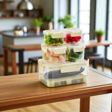 Imagem de Conjunto 5 Potes De Plástico Com Tampa E Cesto Jogo Completo Com Escor