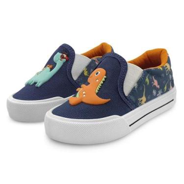 Imagem de Tênis Infantil Mz Shoes Mz Flex Menino Dinossauros Marinho/Laranja, 28