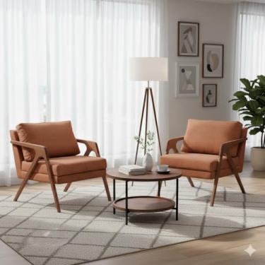 Imagem de Kit Poltrona Mona - Courino Caramelo - 2 Unidades - Sala de Estar, Recepção, Escritório