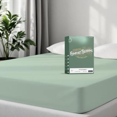 Imagem de TEXAS LINEN CO. Lençol Queen 100% algodão orgânico, tecido percal, espuma do mar, 1 lençol Queen com bolso profundo, serve para colchão de até 40,6 cm, roupa de cama de luxo com certificação GOTS