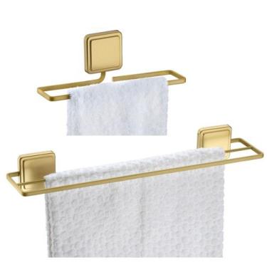Imagem de Kit Toalheiro Duplo Porta Toalha Rosto Banheiro Adesivo Dupla Face Dou