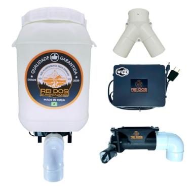 Imagem de Alimentador Automático com Reservatório de Ração de 25L e Divisor Y, Programável via Timer WiFi Externo IP65 com App, Ideal para Cachorro Cavalo Bovino Ovelha Cabrito Porco Galinha Pato Coelho Peixe