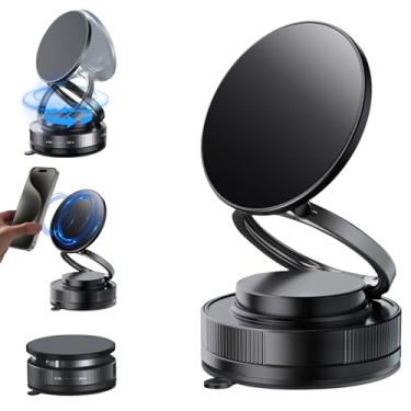 Imagem de Suporte magnético de telefone para carro, suporte magnético ajustável a vácuo de 360°, compatível com todos os smartphones, dobrável, economizando espaço e uso em várias cenas (preto) (1 peça preta)